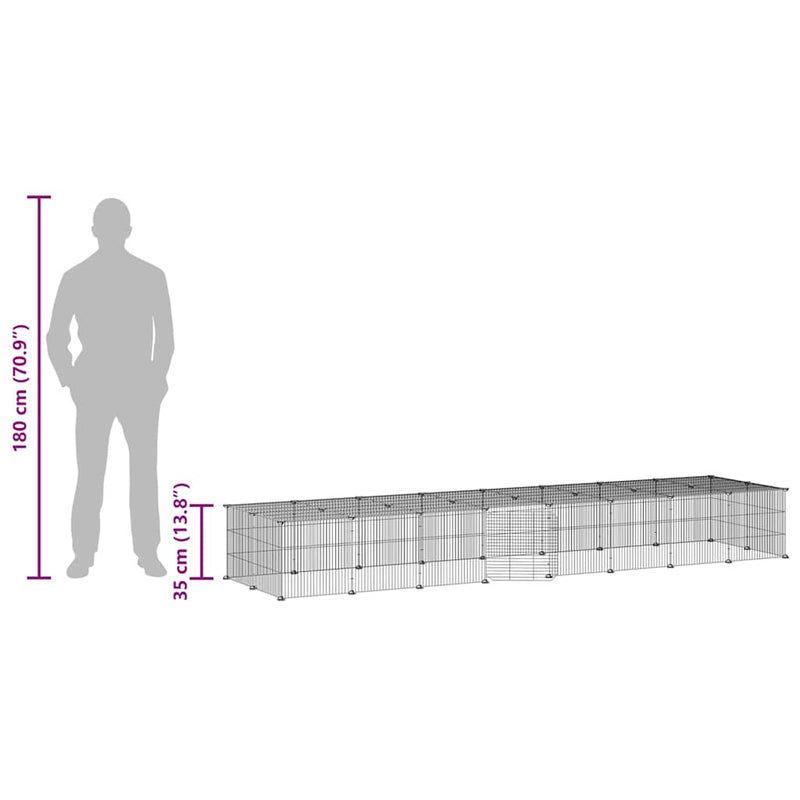 vidaXL 36 paneles fekete acél kisállatketrec ajtóval 35 x 35 cm