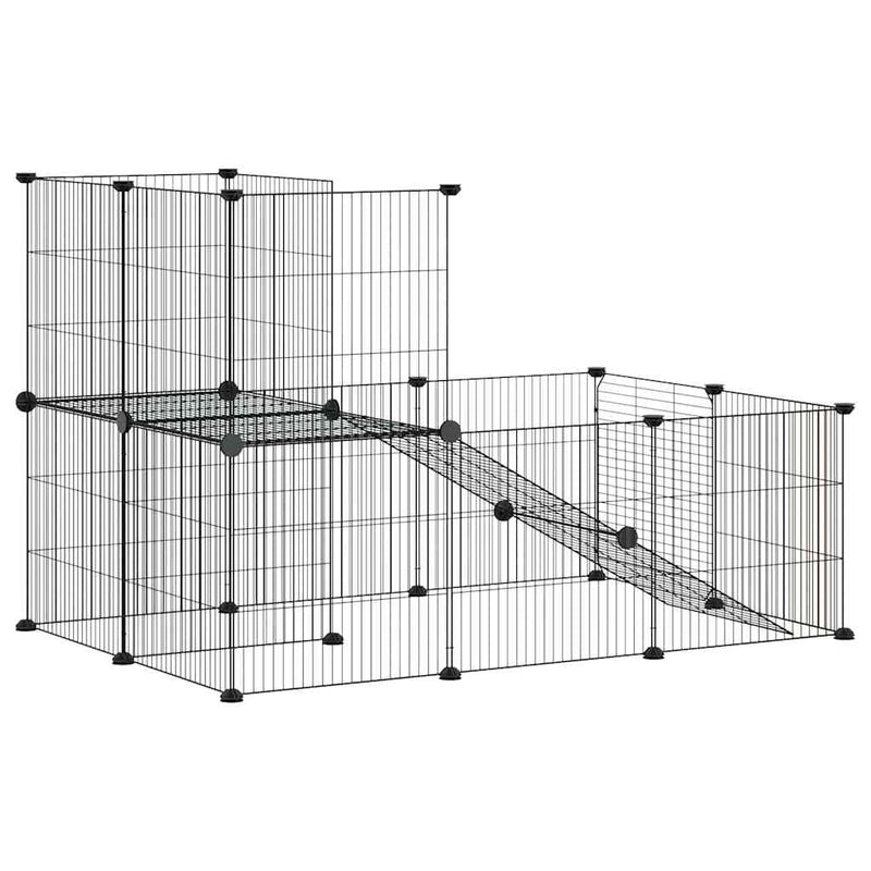 vidaXL 20 paneles fekete acél kisállatketrec ajtóval 35 x 35 cm