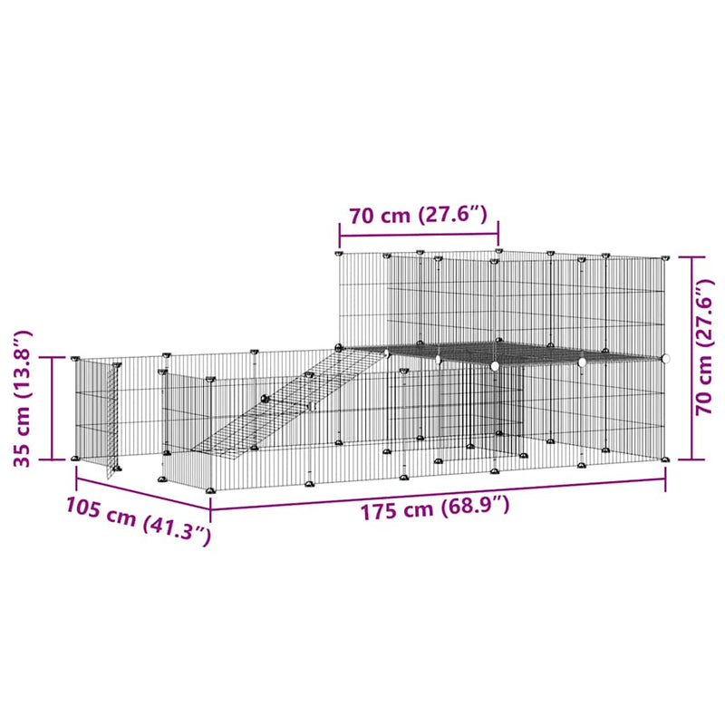 vidaXL 36 paneles fekete acél kisállatketrec ajtóval 35 x 35 cm