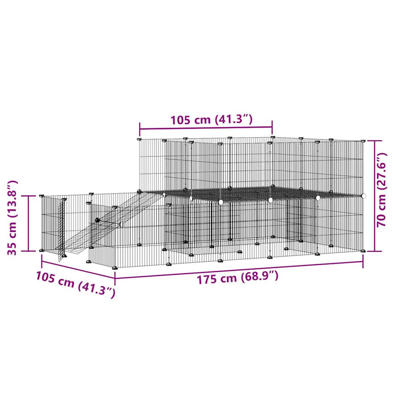 vidaXL 44 paneles fekete acél kisállatketrec ajtóval 35 x 35 cm