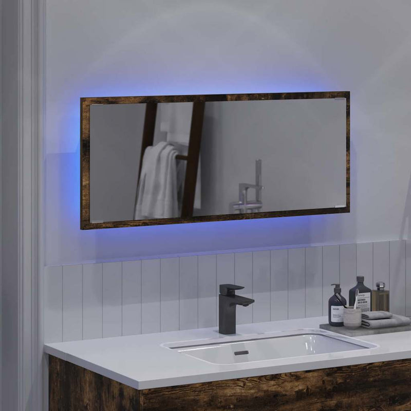 vidaXL Tükör tükör lámpákkal Füstölt tölgy 90 x 8.5 x 37 cm Faanyag