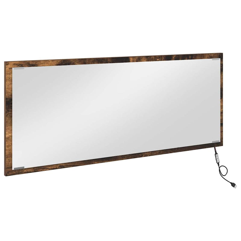 vidaXL Tükör tükör lámpákkal Füstölt tölgy 90 x 8.5 x 37 cm Faanyag
