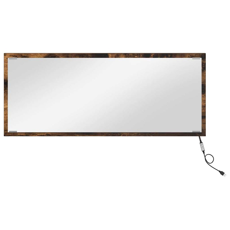 vidaXL Tükör tükör lámpákkal Füstölt tölgy 90 x 8.5 x 37 cm Faanyag