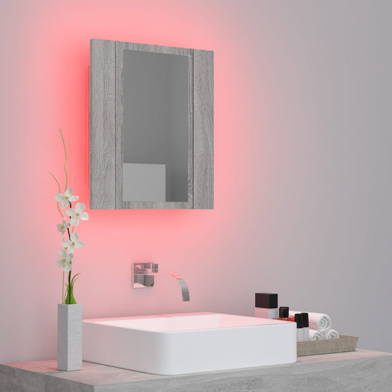 vidaXL szürke sonoma szerelt fa tükrös szekrény LED-del 40x12x45 cm