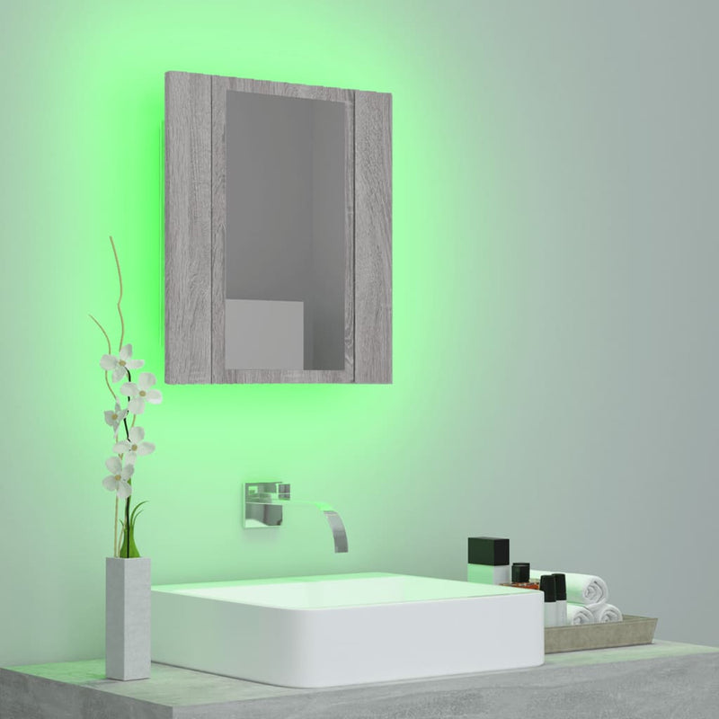 vidaXL szürke sonoma szerelt fa tükrös szekrény LED-del 40x12x45 cm