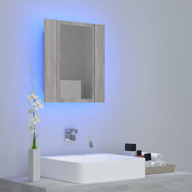 vidaXL szürke sonoma szerelt fa tükrös szekrény LED-del 40x12x45 cm