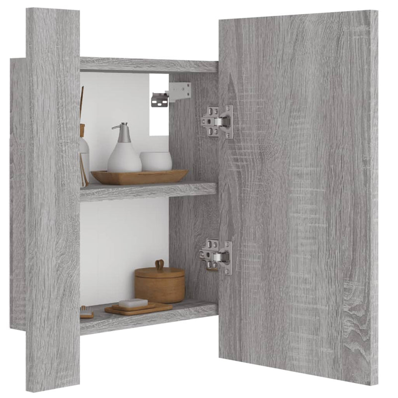 vidaXL szürke sonoma szerelt fa tükrös szekrény LED-del 40x12x45 cm