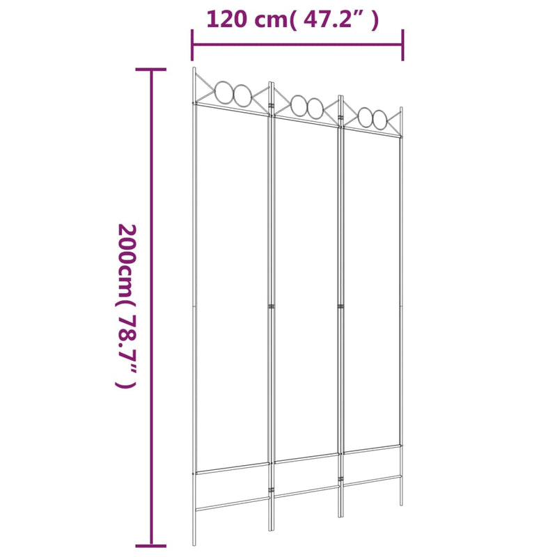 vidaXL 3-paneles fekete szövet térelválasztó 120 x 200 cm