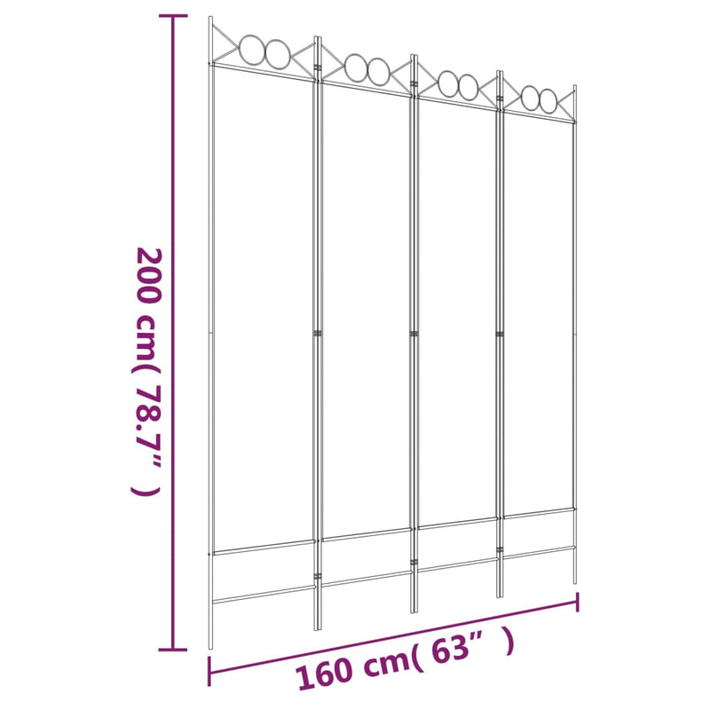 vidaXL 4 paneles fekete szövet térelválasztó 160x200 cm