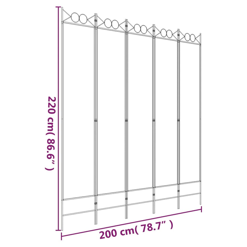 vidaXL fehér 5 paneles paraván 200x220 cm szövet