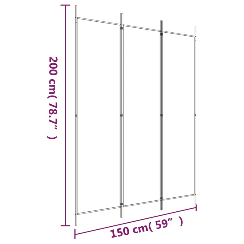 vidaXL 3 paneles fekete szövet térelválasztó 150 x 200 cm