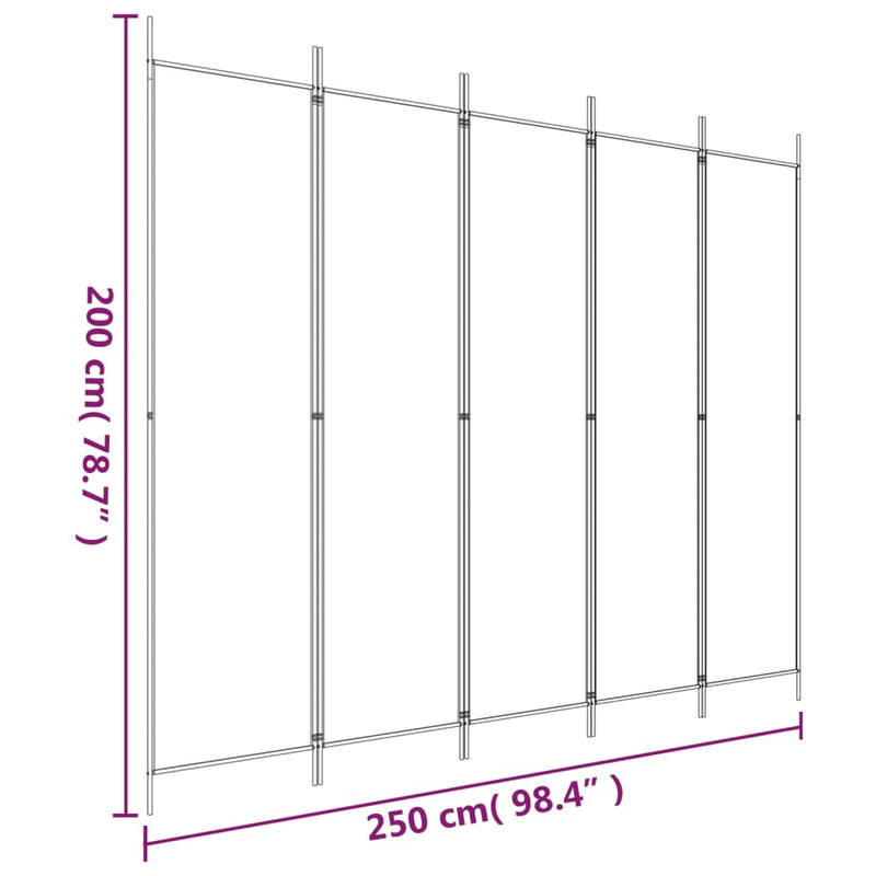 vidaXL fehér 5 paneles paraván 250x200 cm szövet