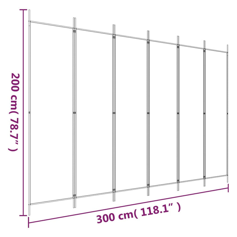 vidaXL 6 paneles fekete szövet térelválasztó 300x200 cm