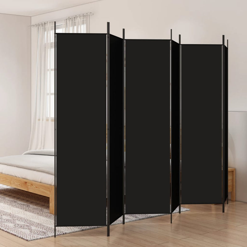 vidaXL 6 paneles fekete szövet térelválasztó 300x200 cm
