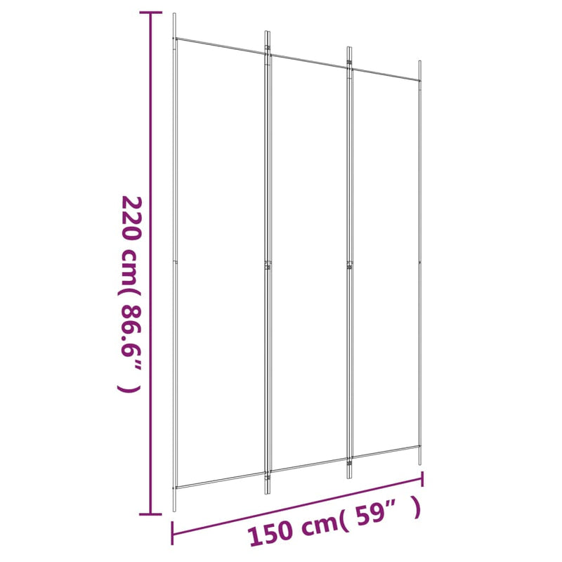 vidaXL fehér 3 paneles szövetparaván 150x220 cm