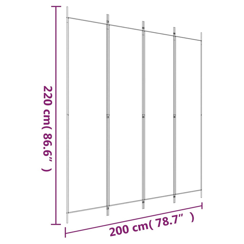 vidaXL 4 paneles fekete szövet térelválasztó 200x220 cm