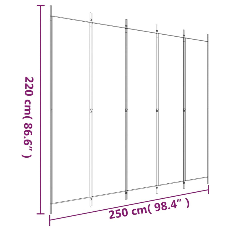 vidaXL fehér 5 paneles paraván 250x220 cm szövet