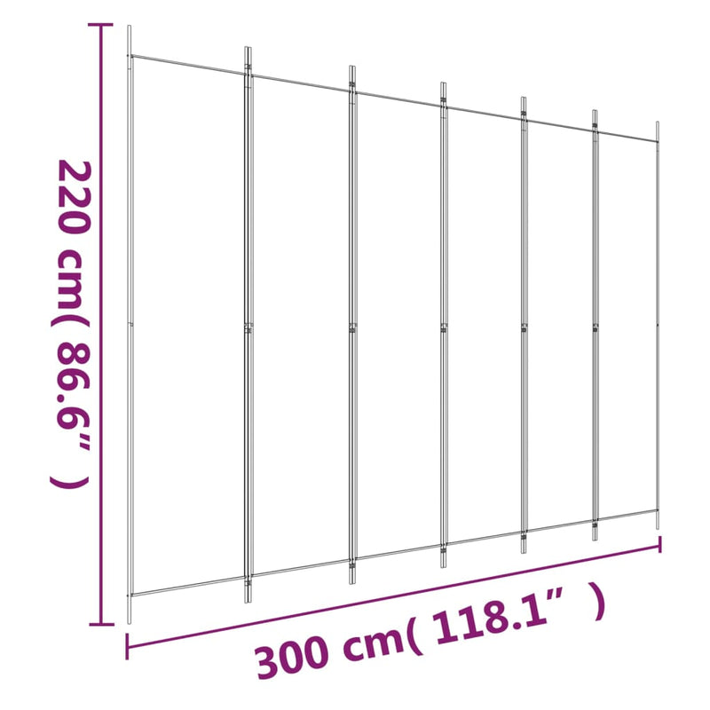 vidaXL 6 paneles fehér szövet térelválasztó 250 x 220 cm