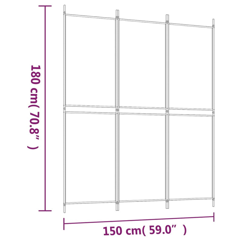 vidaXL fehér 3 paneles szövetparaván 150x180 cm