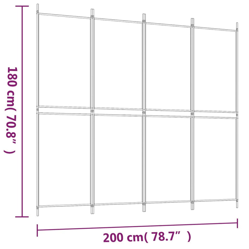 vidaXL 4 paneles fehér szövet térelválasztó 200x180 cm