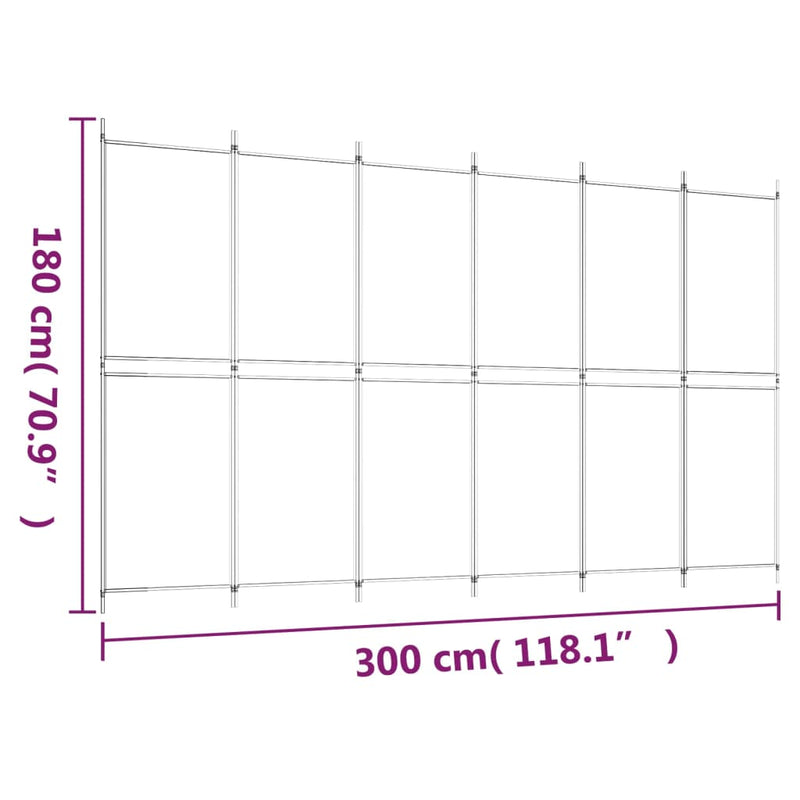 vidaXL 6 paneles fehér szövet térelválasztó 300x180 cm