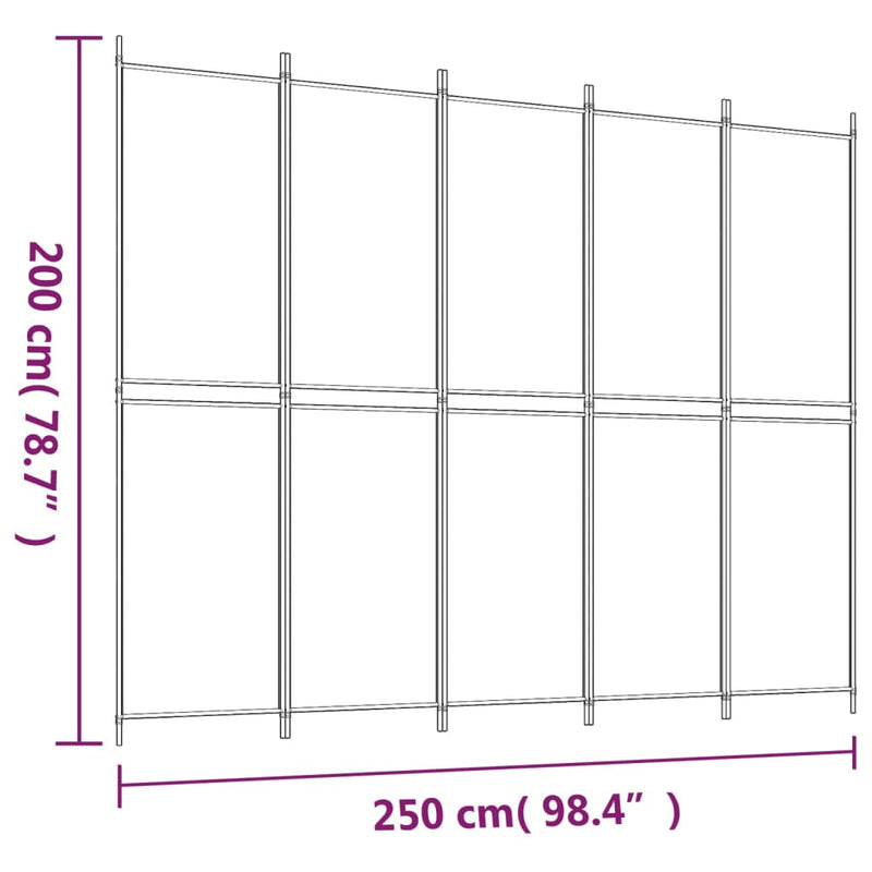 vidaXL 5 paneles barna szövet paraván 250x200 cm