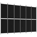 vidaXL 6 paneles fekete szövet térelválasztó 300x220 cm