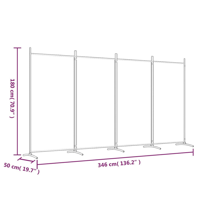 vidaXL 4 paneles barna szövet térelválasztó 346x180 cm