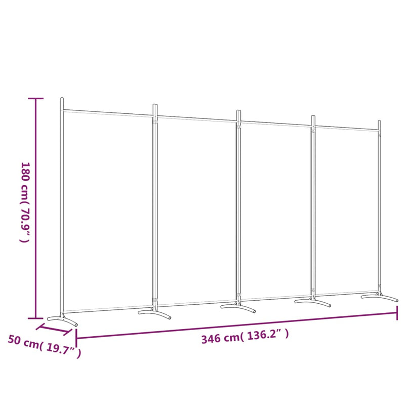 vidaXL 4 paneles fekete szövet térelválasztó 346x180 cm