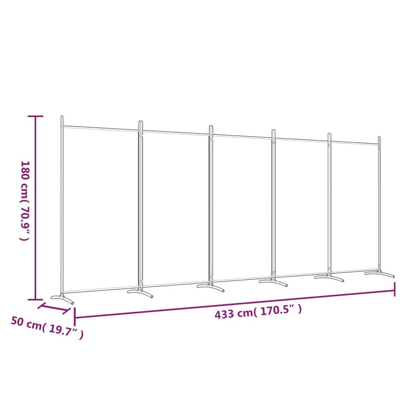 vidaXL 5 paneles antracitszürke szövet térelválasztó 433x180 cm