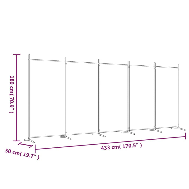 vidaXL 5 paneles fekete szövet térelválasztó 433x180 cm