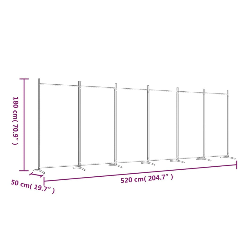 vidaXL 6 paneles barna szövet paraván 520x180 cm