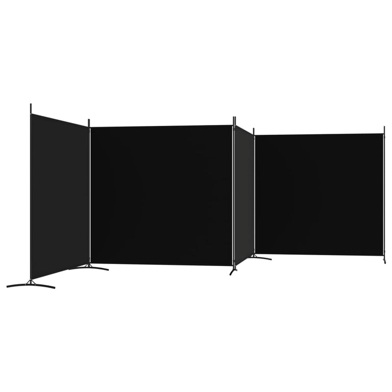 vidaXL 4 paneles fekete szövet térelválasztó 698x180 cm