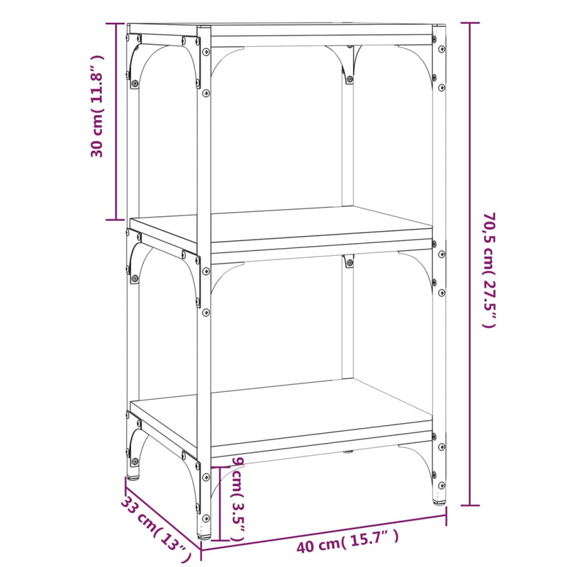 vidaXL sonoma tölgy szerelt fa és acél könyvszekrény 40 x 33 x 70,5 cm