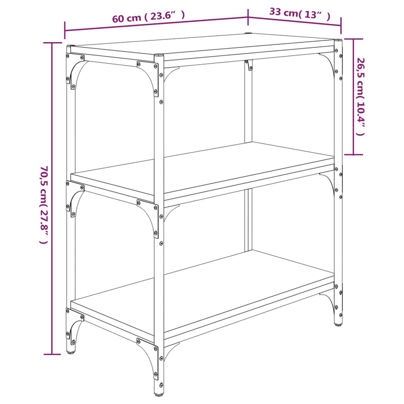 vidaXL szürke sonoma színű szerelt fa/acél könyvszekrény 60x33x70,5 cm