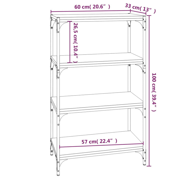 vidaXL fekete szerelt fa és acél könyvszekrény 60 x 33 x 100 cm