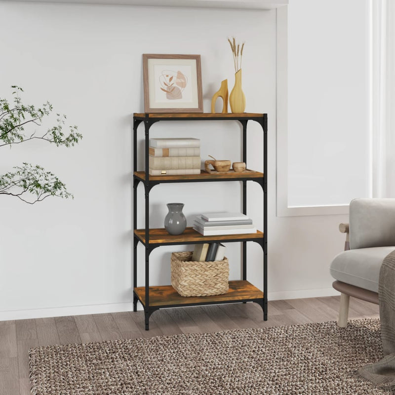 vidaXL füstös tölgy szerelt fa és acél könyvszekrény 60 x 33 x 100 cm