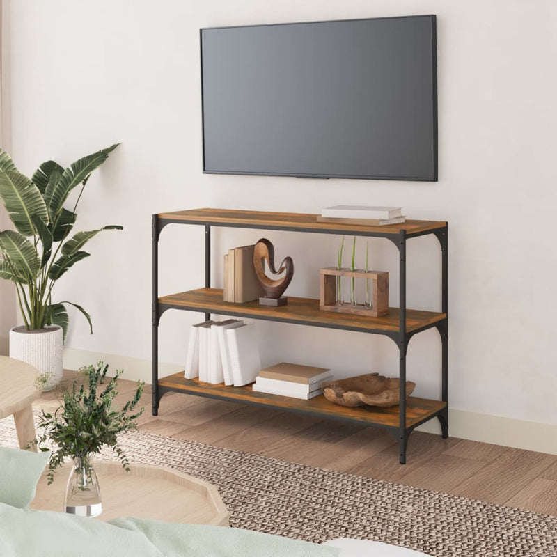 vidaXL füstös tölgy színű fa és acél könyvszekrény 100 x 33 x 70,5 cm