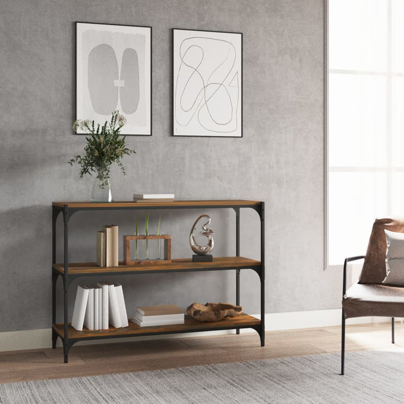 vidaXL füstös tölgy színű fa és acél könyvszekrény 100 x 33 x 70,5 cm