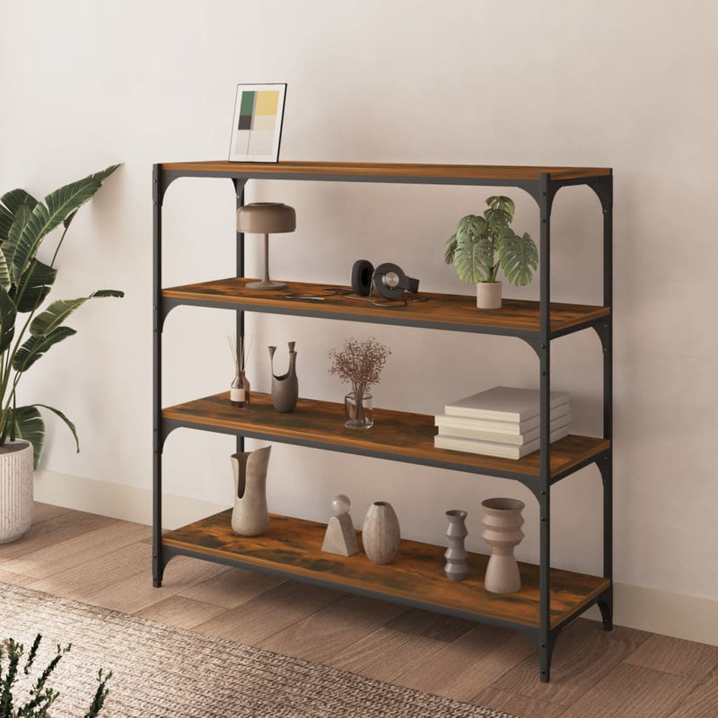 vidaXL füstös tölgy színű szerelt fa/acél könyvszekrény 100x33x100 cm