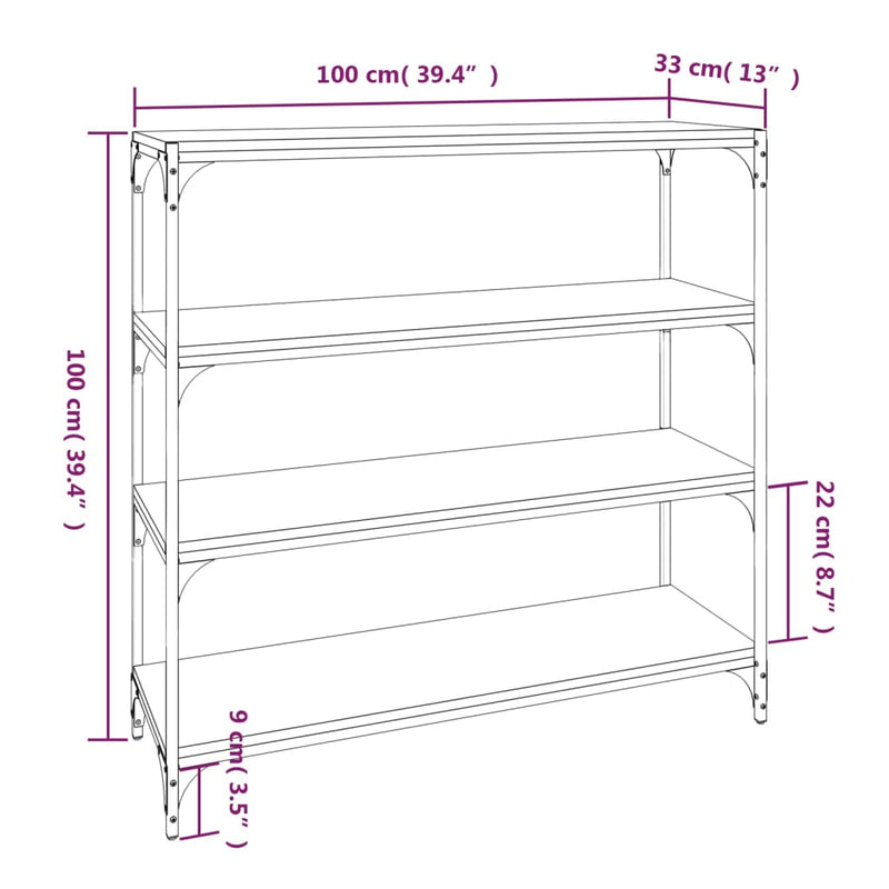 vidaXL füstös tölgy színű szerelt fa/acél könyvszekrény 100x33x100 cm