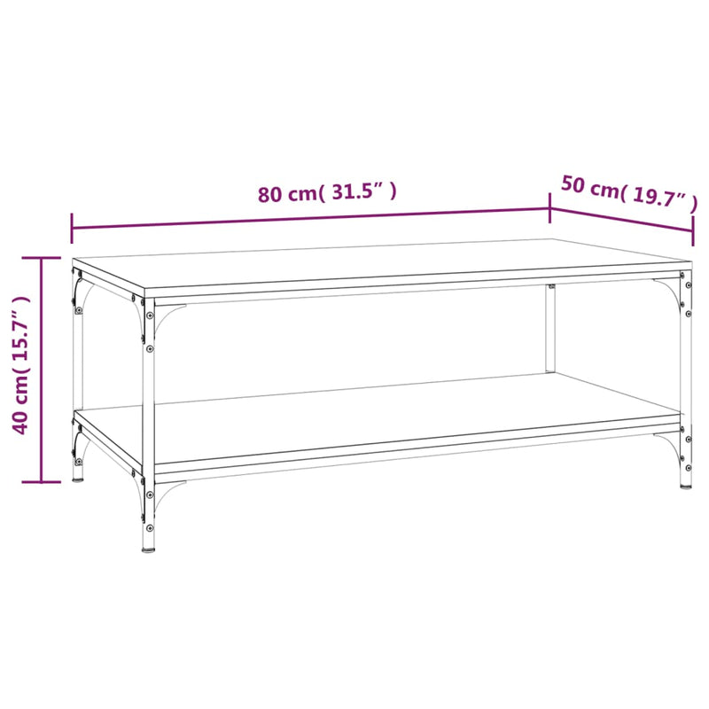 vidaXL fekete szerelt fa dohányzóasztal 80 x 50 x 40 cm
