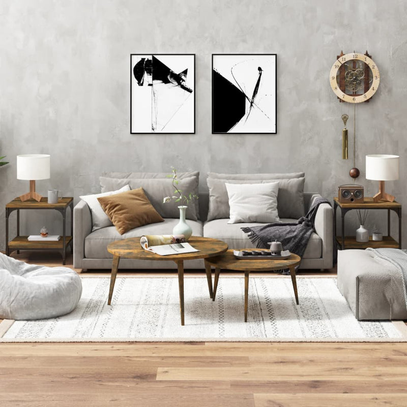 vidaXL 2 db füstös tölgy színű szerelt fa kisasztal 40 x 40 x 40 cm