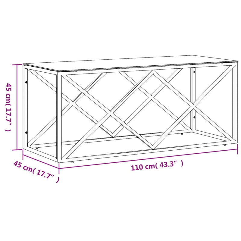 vidaXL üveg és rozsdamentes acél dohányzóasztal 110x45x45 cm