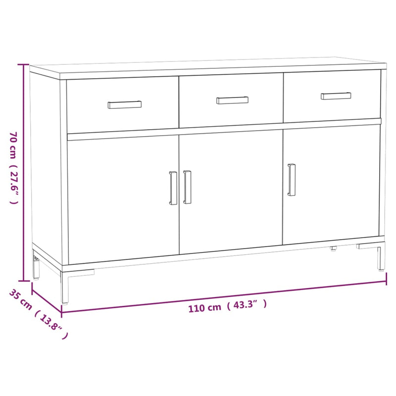 vidaXL fekete tömör újrahasznosított fenyő tálalószekrény 110x35x70cm