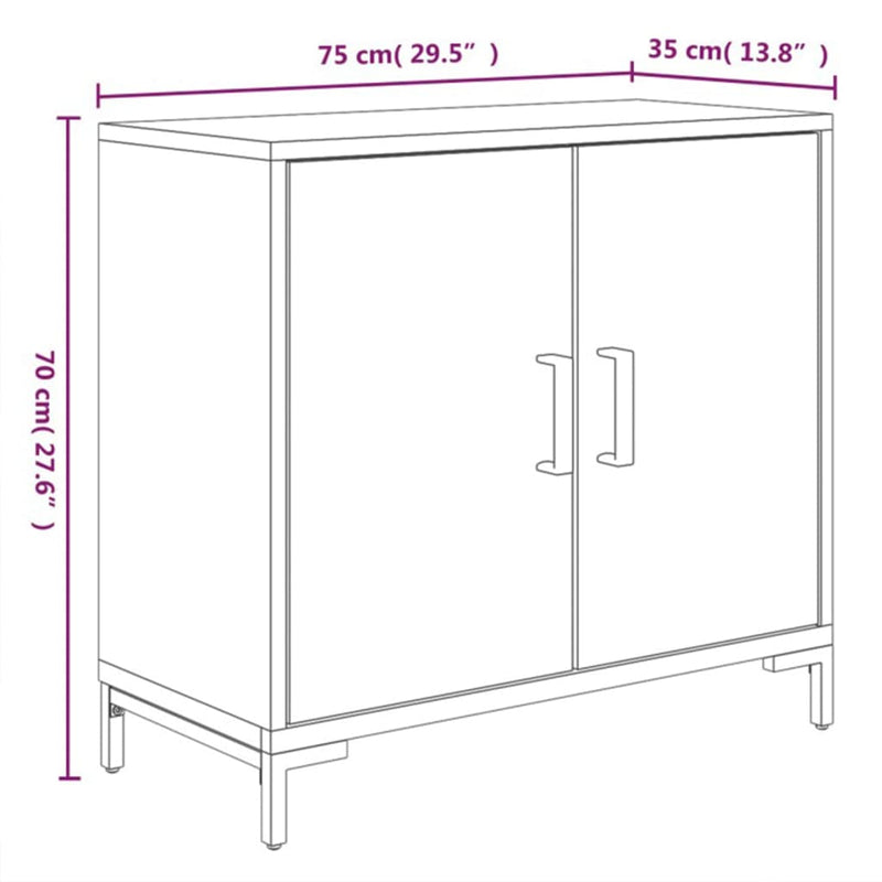 vidaXL fekete tömör újrahasznosított fenyő tálalószekrény 75x35x70 cm