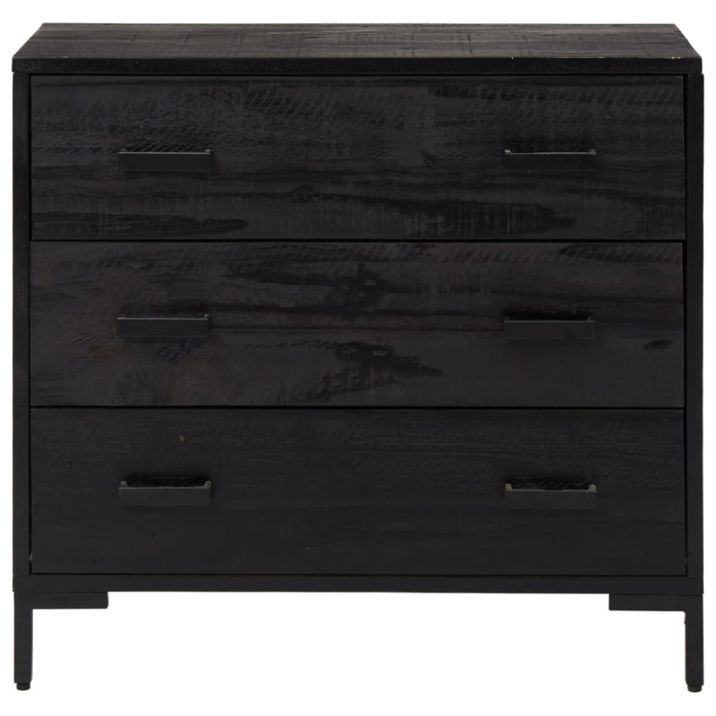 vidaXL fekete tömör fenyőfa fiókos szekrény 75 x 35 x 70 cm