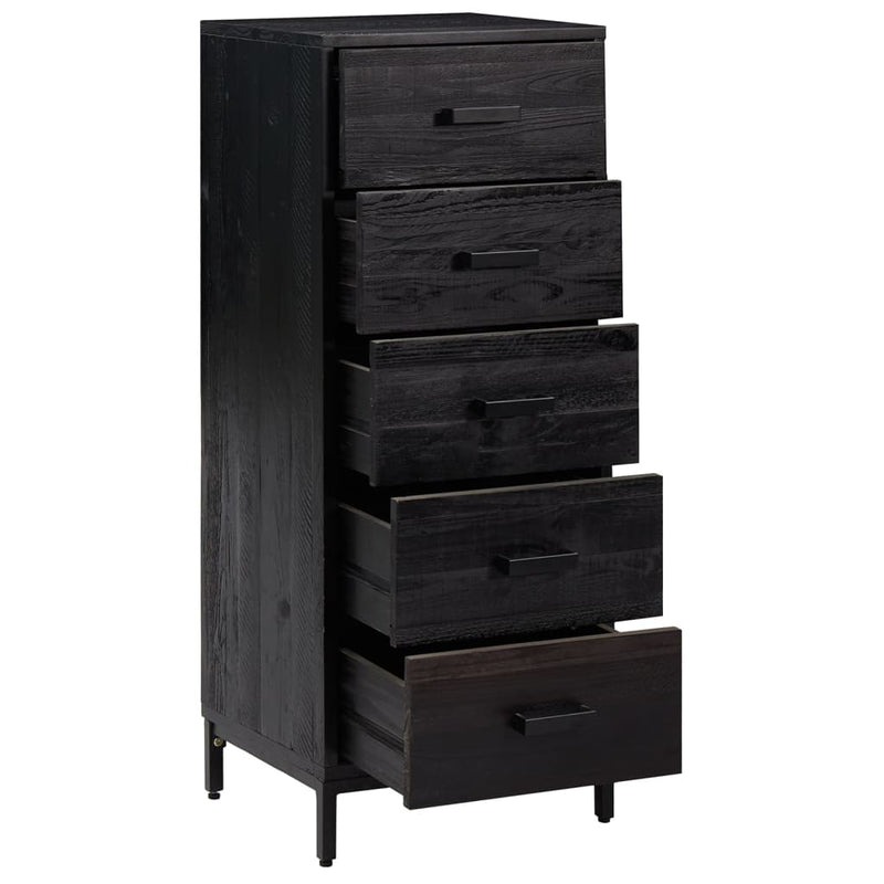 vidaXL fekete tömör fenyőfa fiókos szekrény 42x35x110 cm