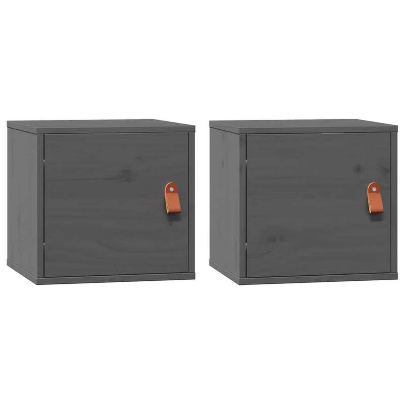 vidaXL 2 db szürke tömör fenyőfa faliszekrény 31,5 x 30 x 30 cm