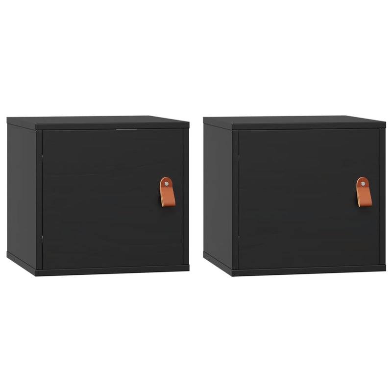 vidaXL 2 db fekete tömör fenyőfa faliszekrény 31,5 x 30 x 30 cm